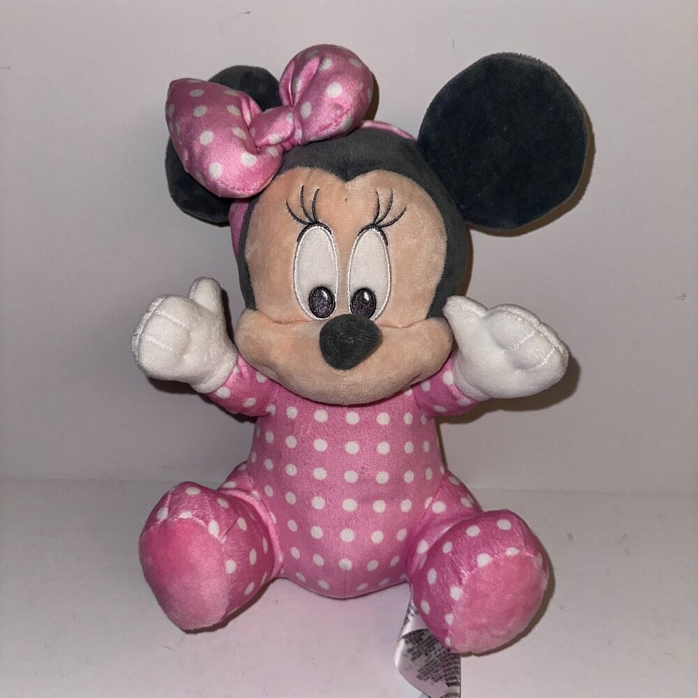Disney Store Disney Baby 12" MINNIE MOUSE Plush Pink Polka Dot Stuffed Toy